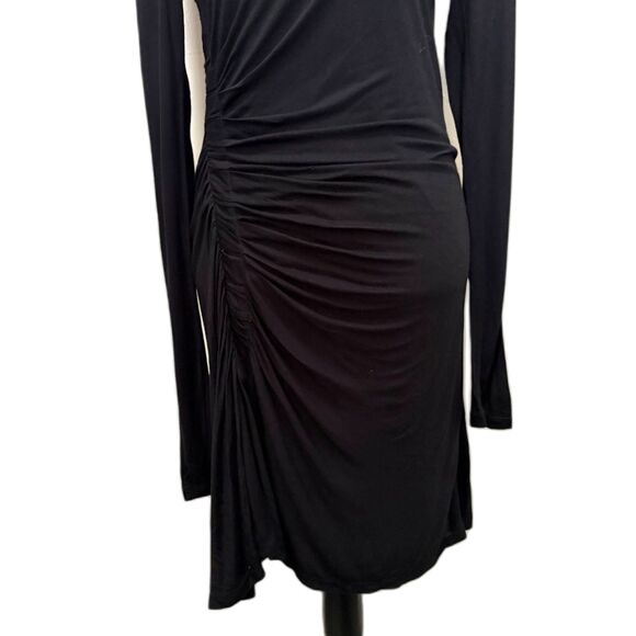 ALC Long Sleeve Ruched Solid Black Mini Dress Classic Cocktail LBD Size Large - Picture 4 of 7